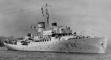 HMS La Malouine - K46, Flower Class Corvette, Royal Navy (c) Bowman family archive
